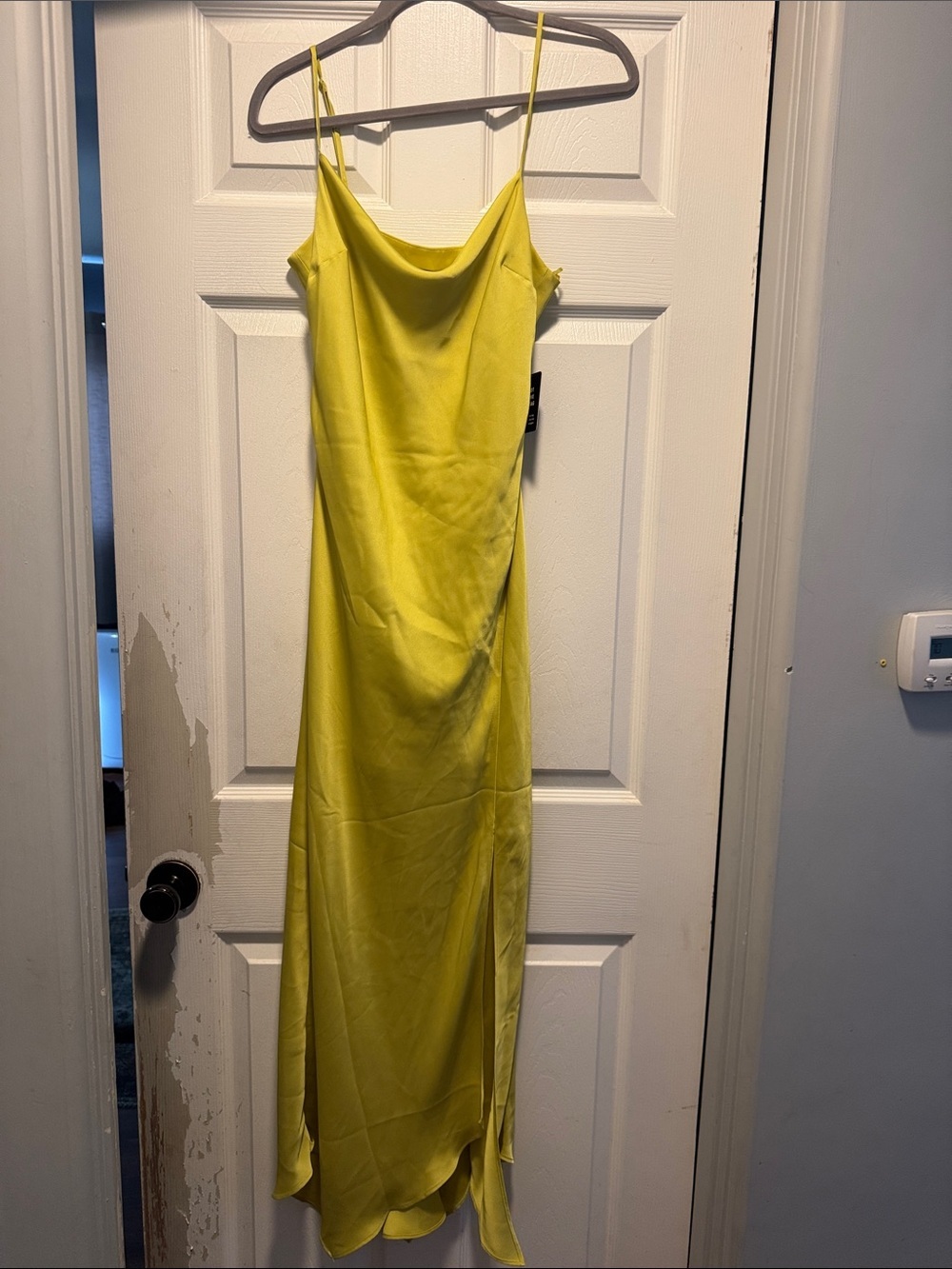 Express Chartreuse Slip Maxi Dress with Cowl Neck